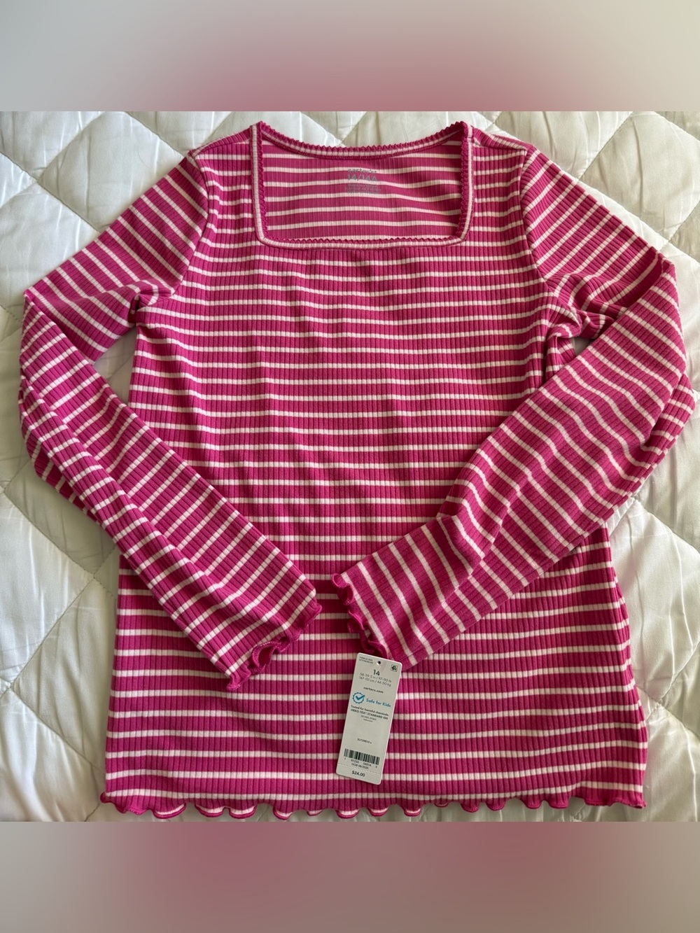 Carters Girl Pink Striped Long-Sleeve Ribbed Top
